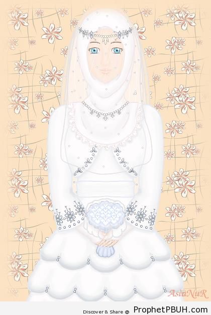 Muslim Bride in White Wedding Dress (Drawing) - Drawings