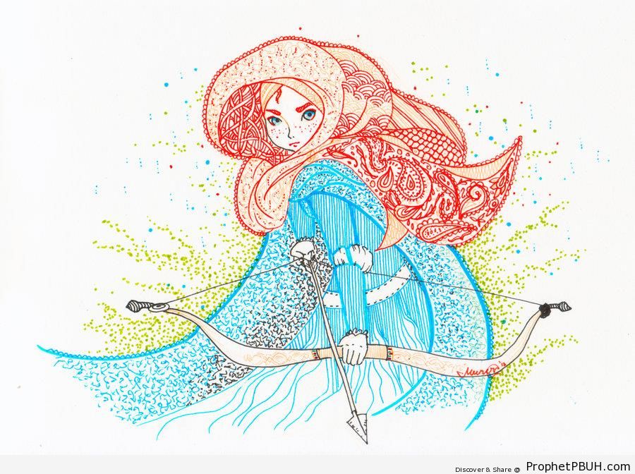 Muslim Female Warrior (Archer) Drawing - Drawings 