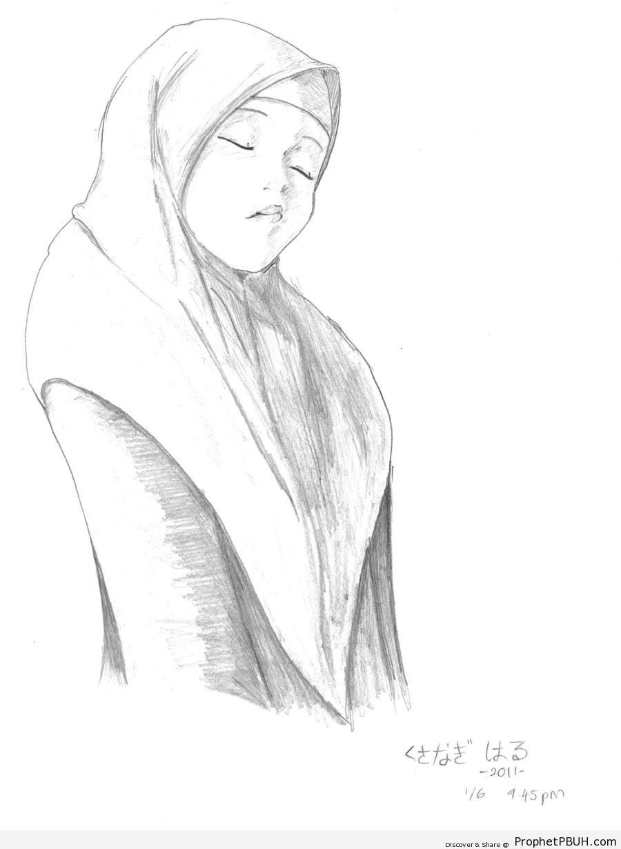 Muslim Girl Pencil Drawing - Drawings 
