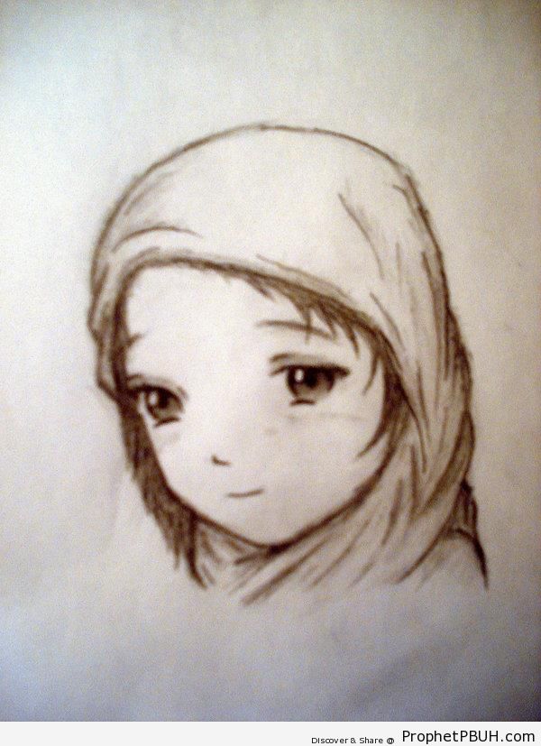 Muslim Little Girl in Veil - Drawings