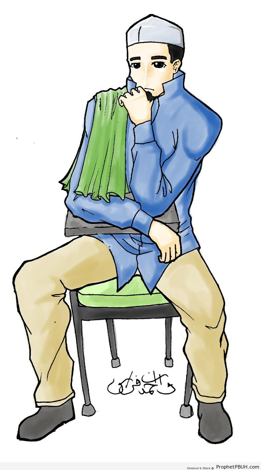 Muslim Man Sitting on Chair - Drawings 