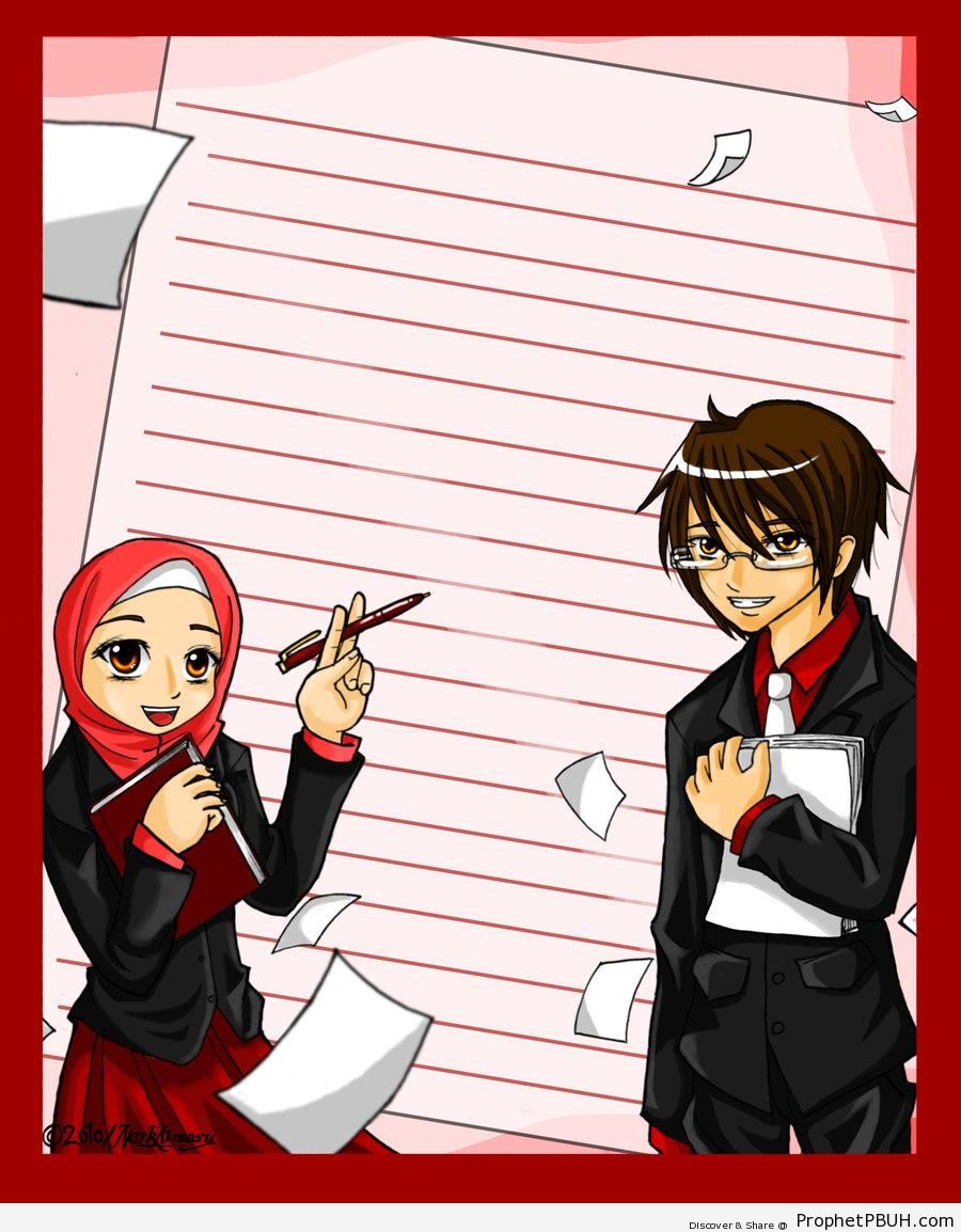Muslim Man and Woman in Business Suits - Drawings 