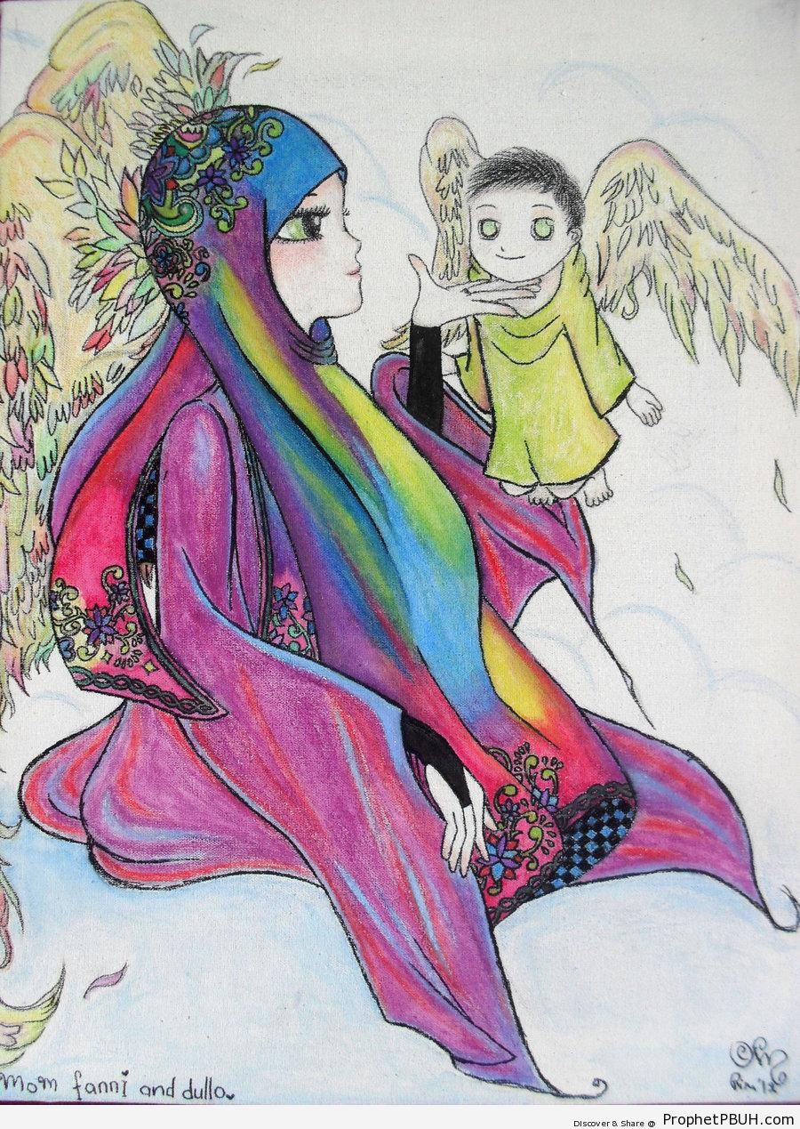 Muslim Mother and Little Boy - Drawings 