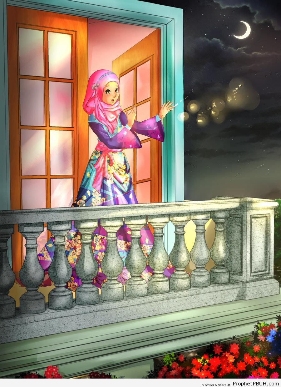 Muslim Princess at Balcony (Drawing) - Drawings 