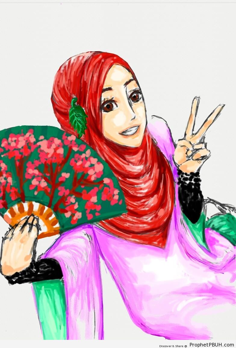 Muslim Woman in Kimono - Drawings 