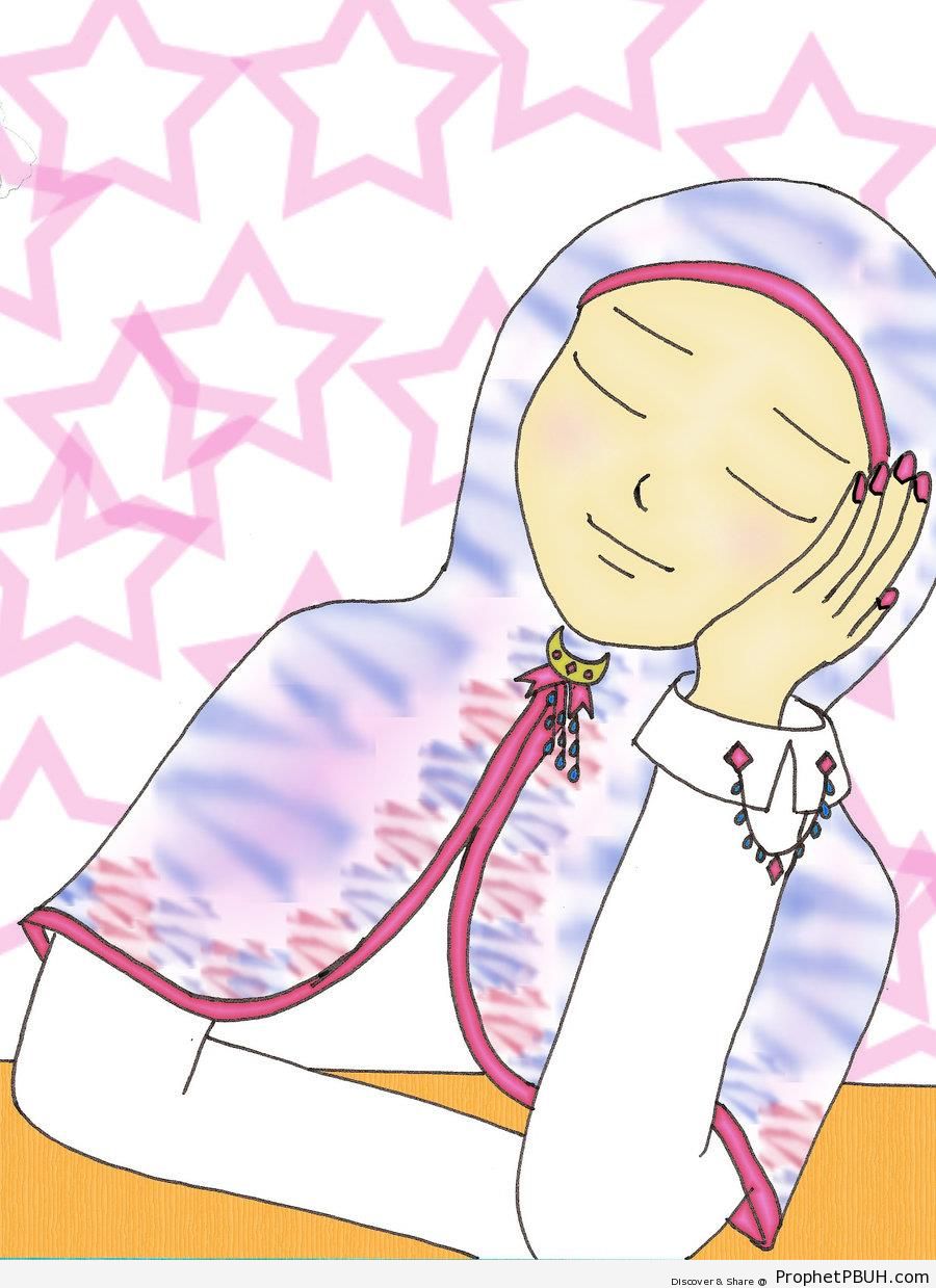 Muslimah With Pink Nail Polish - Drawings 