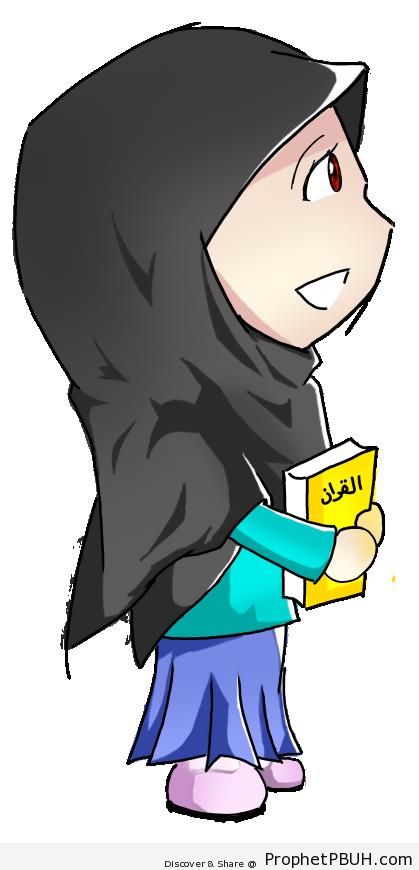Muslimah With Quran (Chibi Drawing) - Chibi Drawings (Cute Muslim Characters)