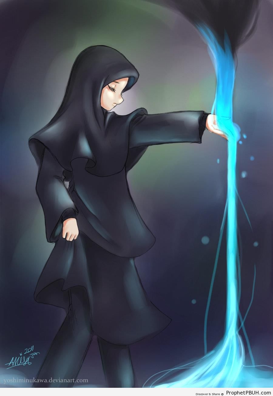 Muslimah in Black Hijab - Drawings -002