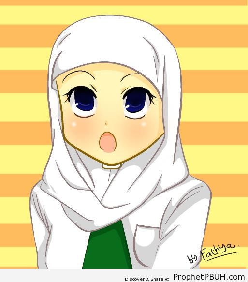 Open Mouth Anime Girl in White Hijab - Drawings