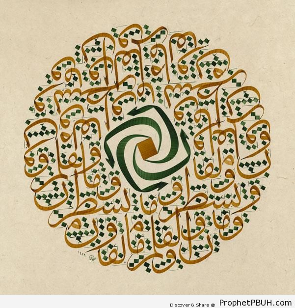 Ottoman Calligraphy Art (Quran 68-1) - Islamic Calligraphy and Typography