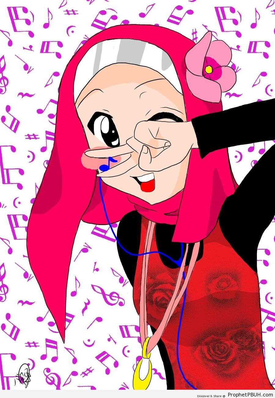 Playful Muslim Girl - Drawings 
