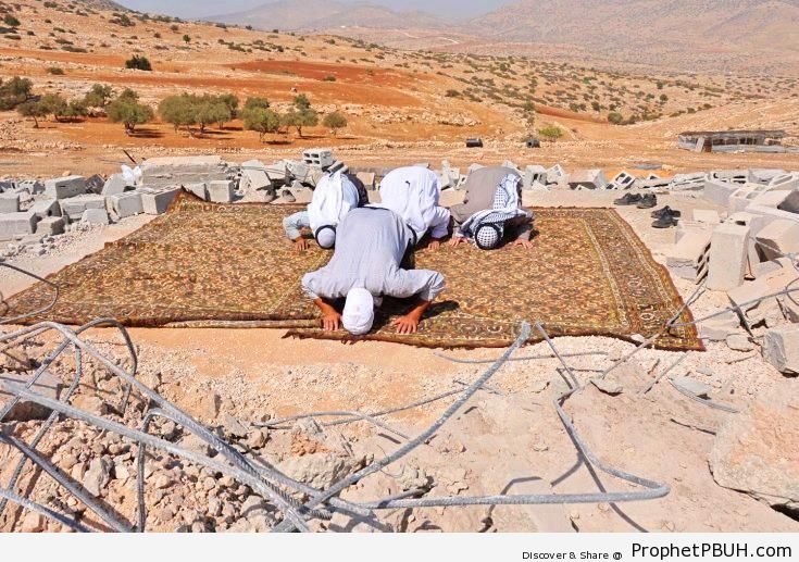Praying on Mosque Ruins (Bulldozed by Israel in the West Bank) - Photos -Picture