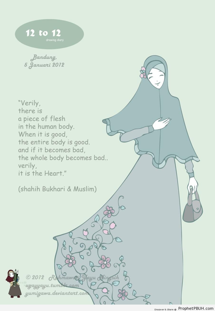 Prophet Muhammad ï·º on the Heart - Drawings of Female Muslims (Muslimahs & Hijab Drawings)