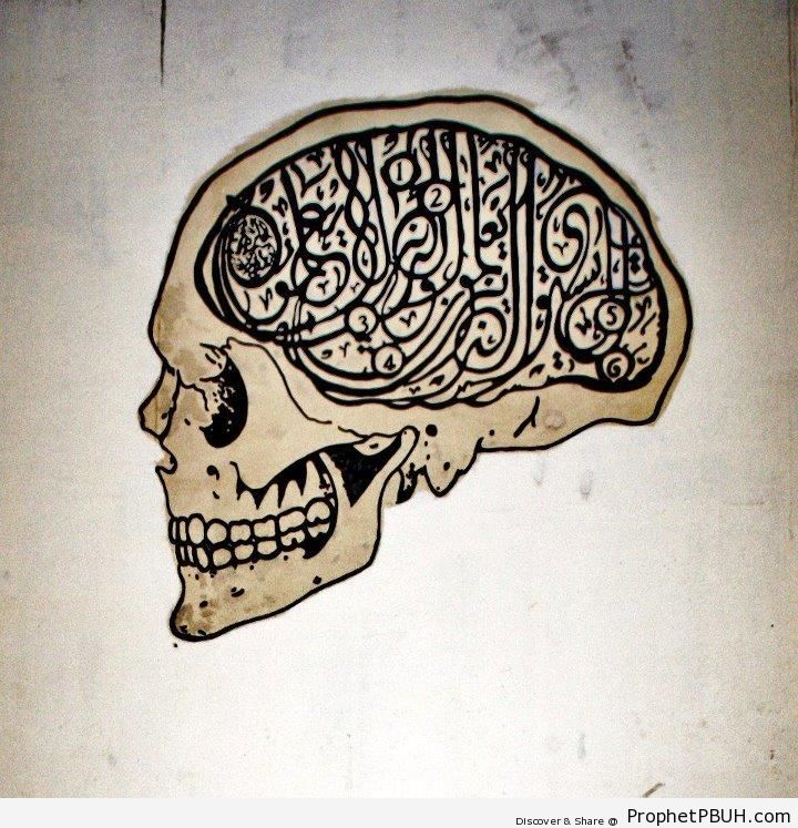Quran 39-9 Calligraphy Inside Skull Drawing - Drawings of Skulls 
