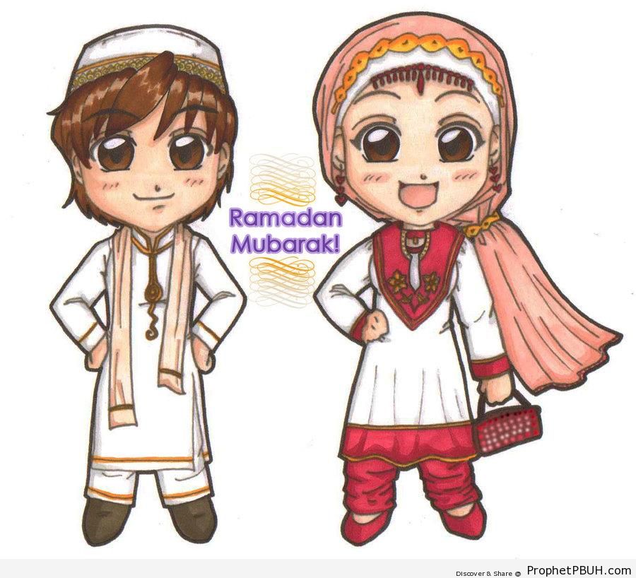 Ramadan Kareem & Chibi Muslim Couple - Chibi Boy Drawings 