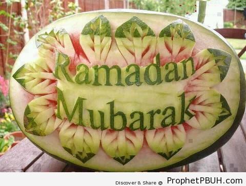 Ramadan Mubarak Carved on a Water Melon - Photos of Water Melons