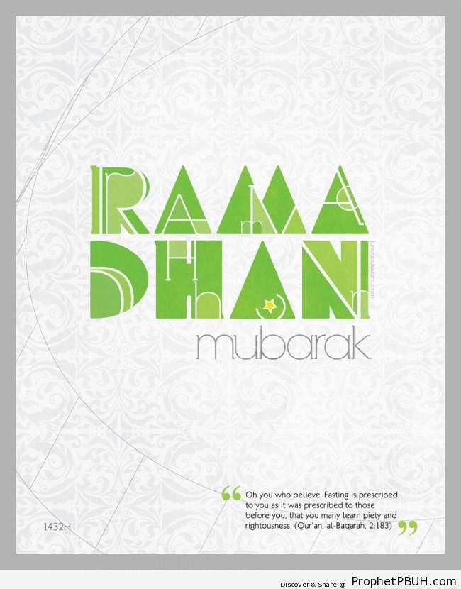 Ramadan Mubarak Typography with Quran 2-183 - Islamic Posters