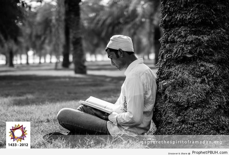 Reading Quran in the Forest - Islamic Black and White Photos