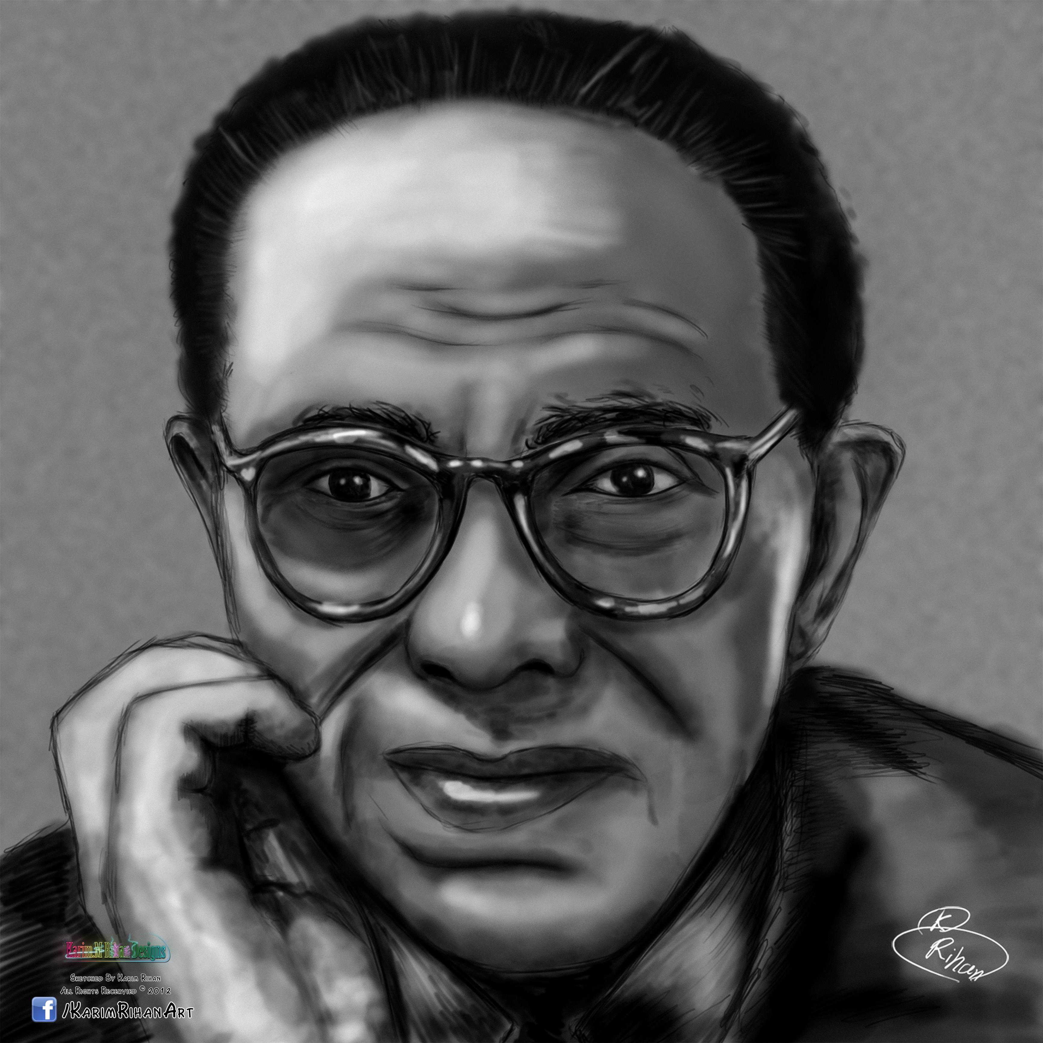 Sketch of Dr. Mustafa Mahmud (Egyptian Muslim Intellectual) - Drawings 