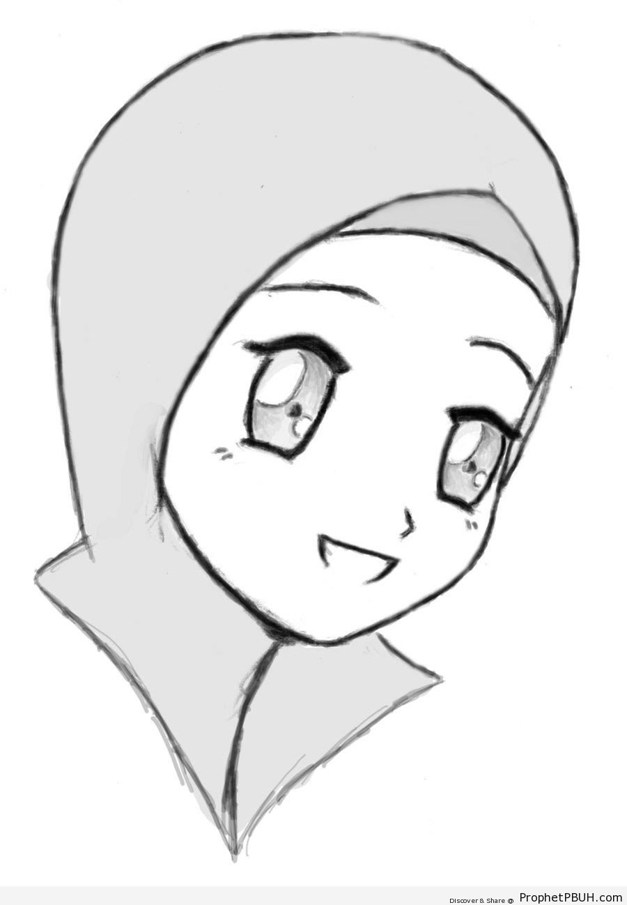 Smiling Anime Muslim Girl - Drawings 