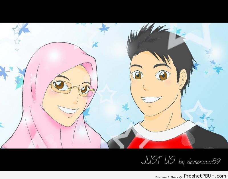 Smiling Muslim Couple - Drawings 