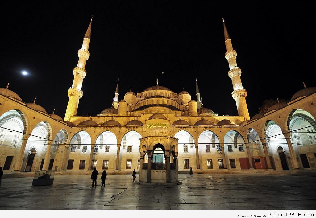 Sultan Ahmed Mosque Courtyard at Night - Islamic Architecture -Picture