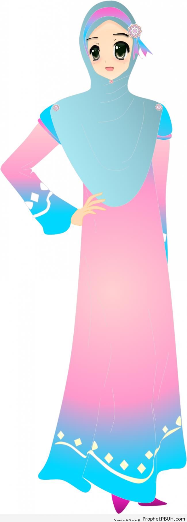 Tall Hijabi Woman in Blue and Pink Hijabi - Drawings 