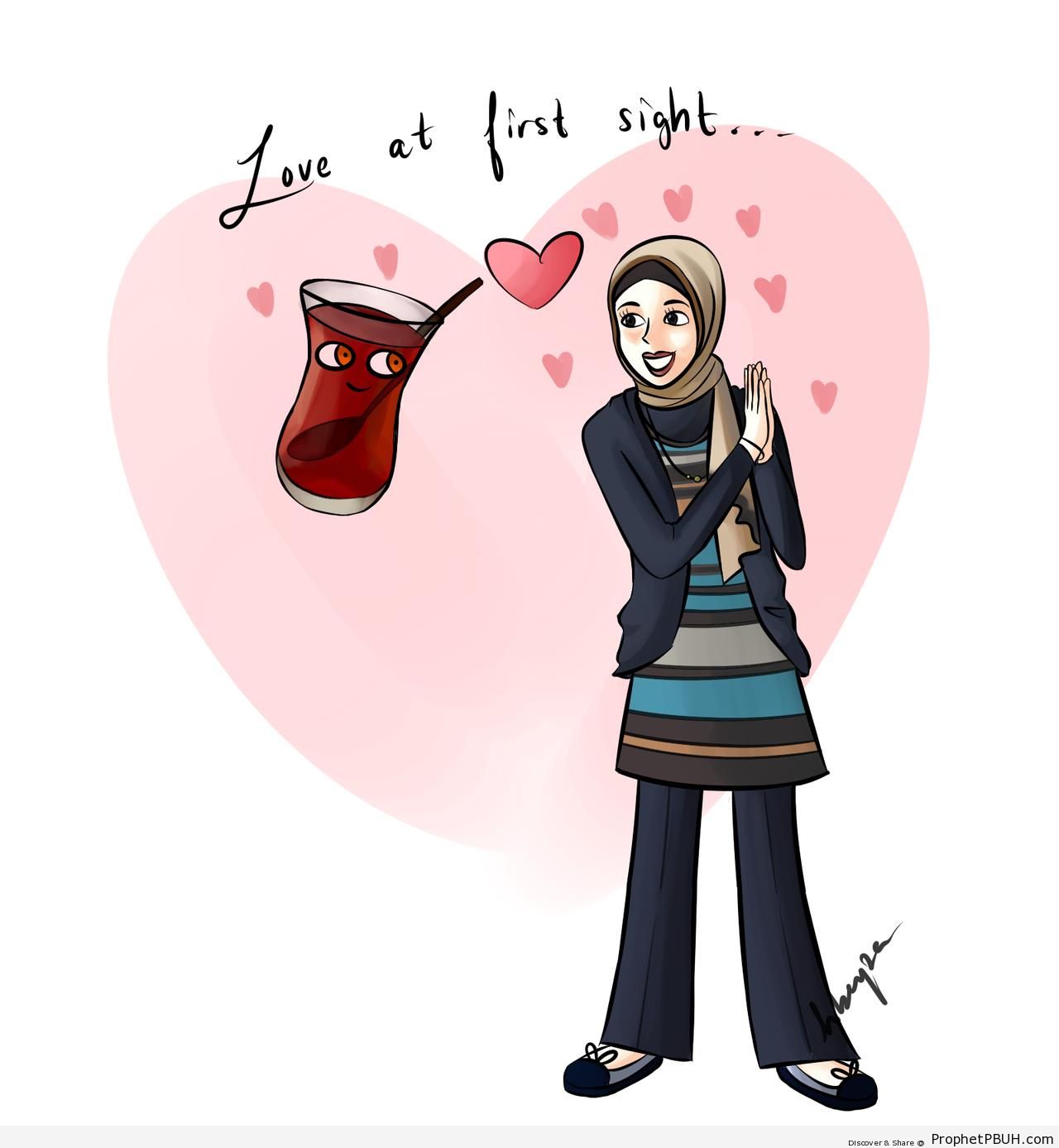 The Love of Tea (Muslim Woman Drawing) - Drawings 