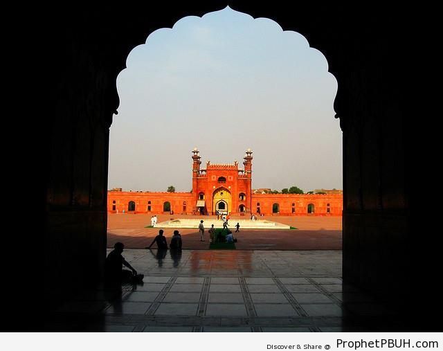 View of Badshahi Mosque Courtyard from Under Arch - Badshahi Masjid in Lahore, Pakistan