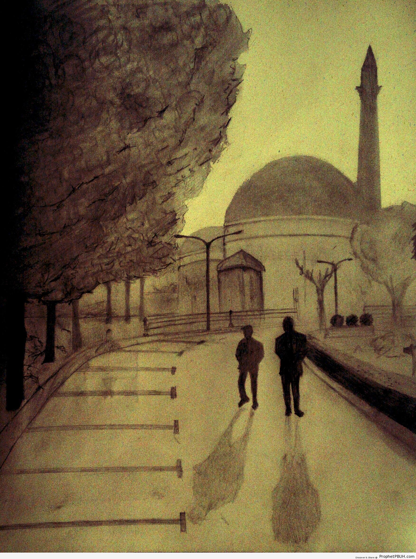 Walking to the Mosque - Drawings 