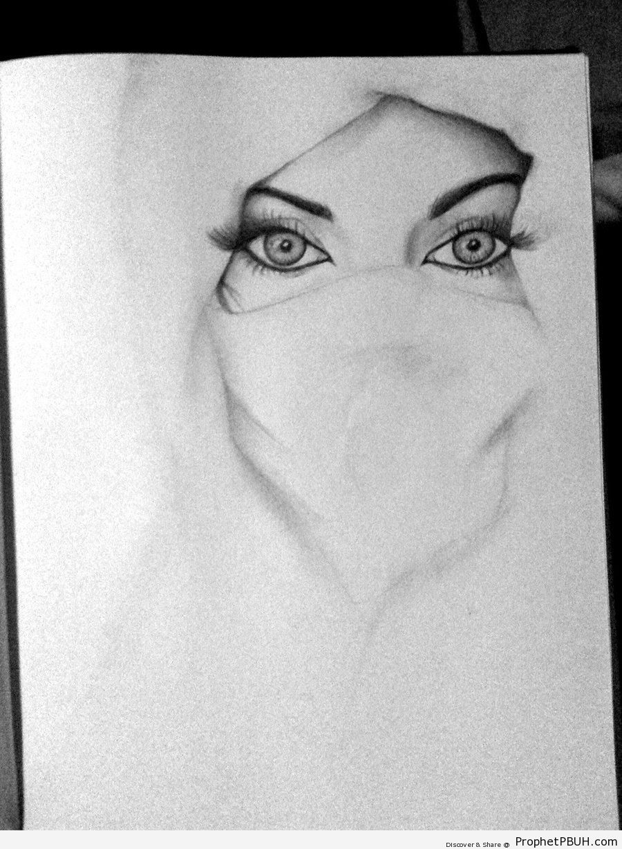 White Niqab Gaze (Pencil Drawing) - Drawings 