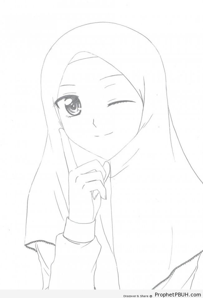 Happy Hijabi Muslim Girls Volvoab Anime Muslimah Winking Girl Gambar