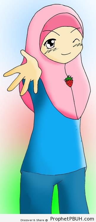 Winking Muslim Girl - Drawings of Female Muslims (Muslimahs & Hijab Drawings)