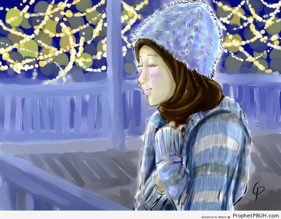 Winter Cap on Hijabi Girl - Drawings 