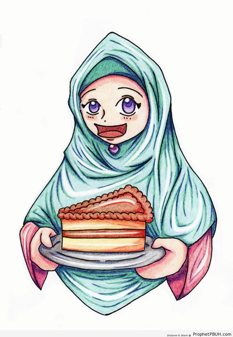 Woman With Cake - Drawings 
