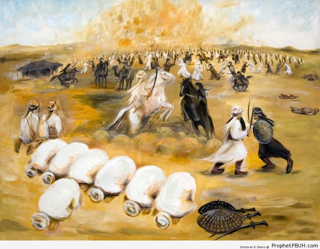 A Group of Believers Pray in Battle While Others Defend Them - Drawings 