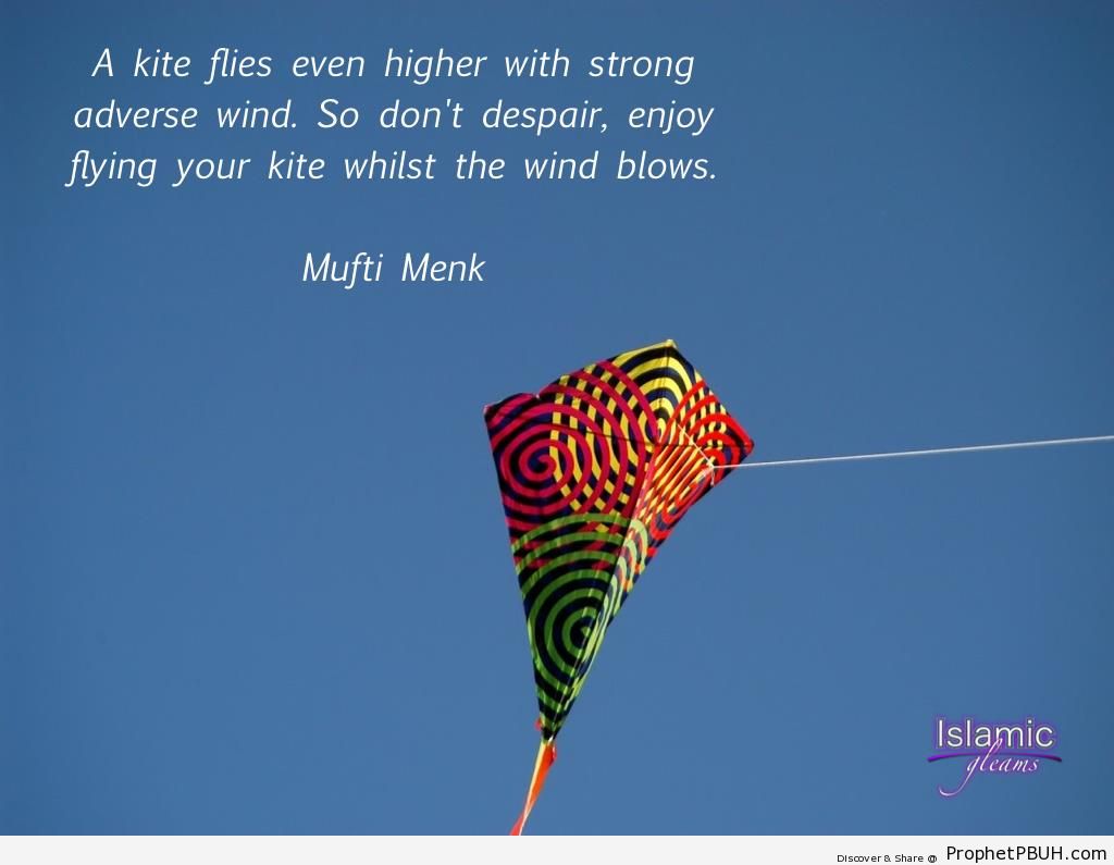 A kite flies even higher with strong adverse wind - Islamic Quotes 