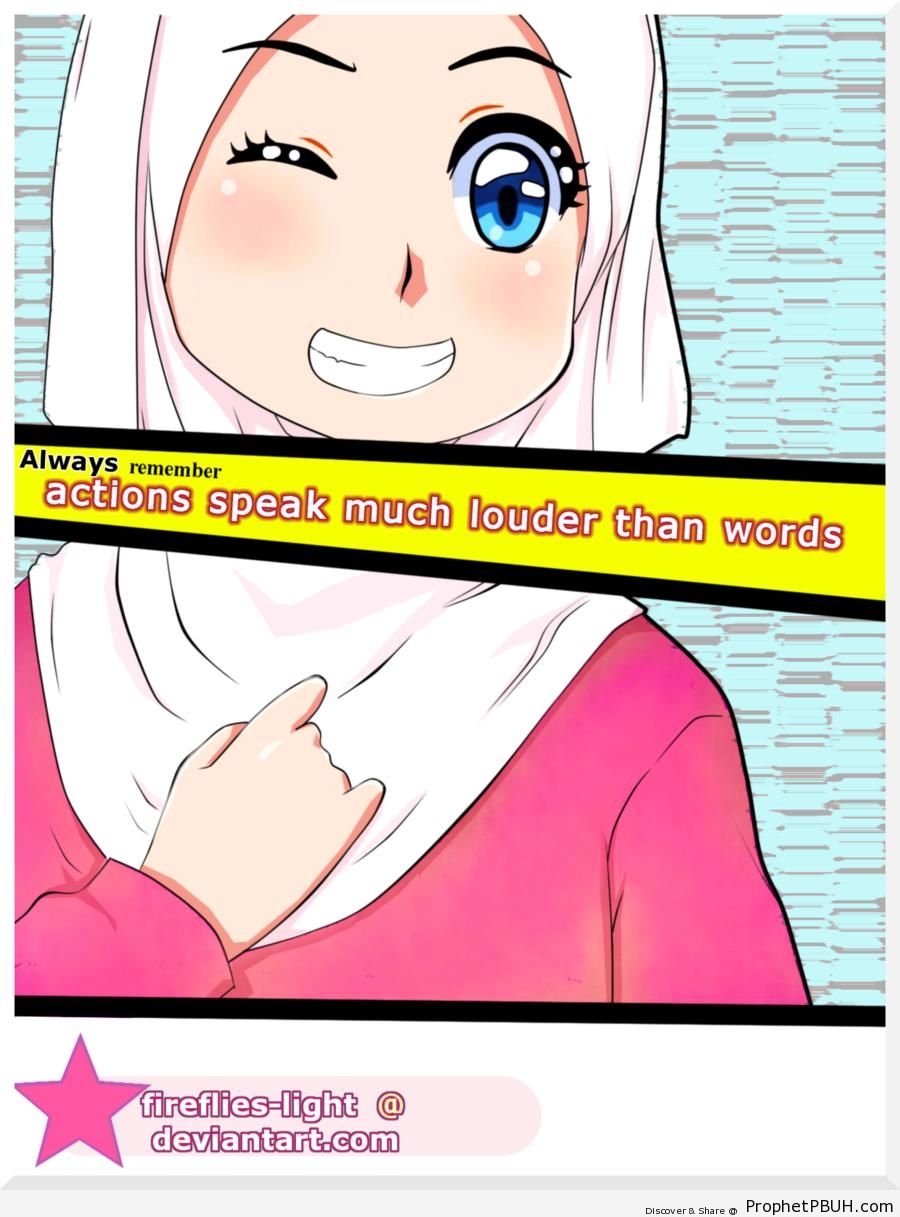 Actions Speak Louder (Poster With Winking Muslimah) - Drawings 