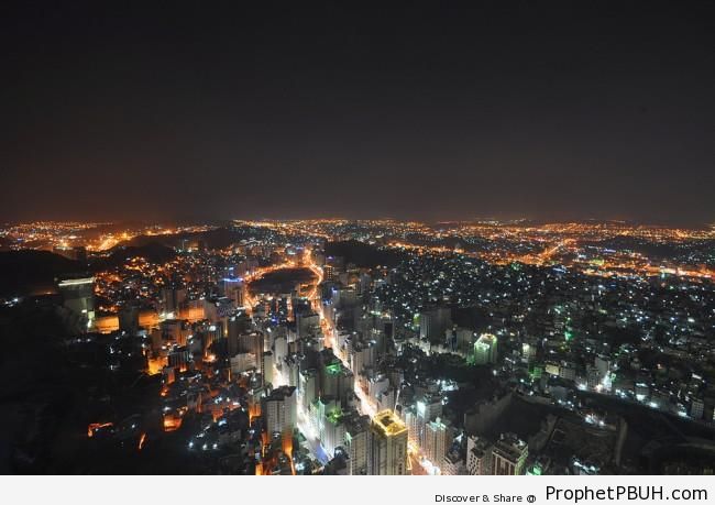 Aerial View of Makkah (Mecca) at Night - Makkah (Mecca), Saudi Arabia