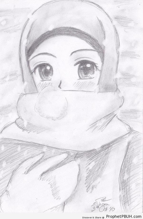 Anime Girl in Snow - Drawings
