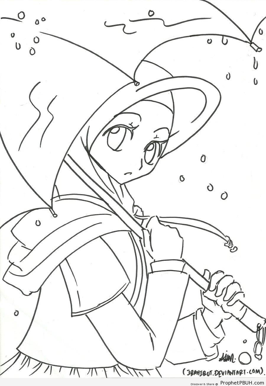 Anime Girl in the Rain - Drawings 