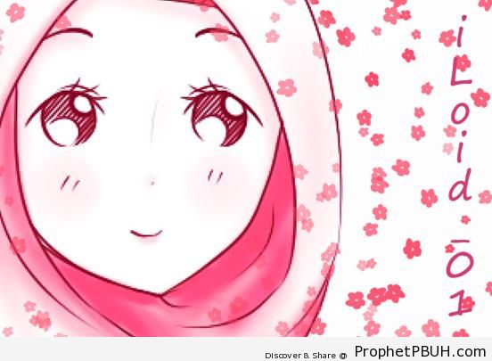 Anime Hijabi Drawing in Pink - Drawings