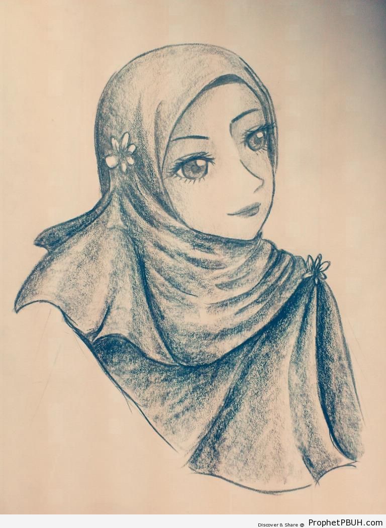 Anime Hijabi Pencil Drawing - Drawings 