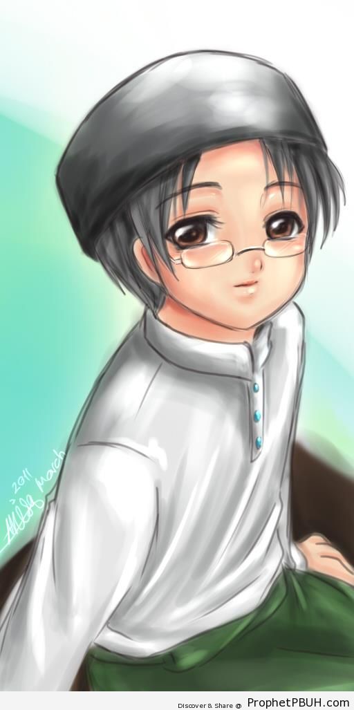 Anime Muslim Boy Wearing Glasses - Drawings