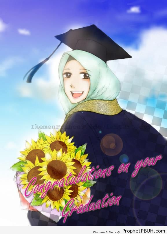 Anime Muslim Student Girl on Graduation Day - Drawings