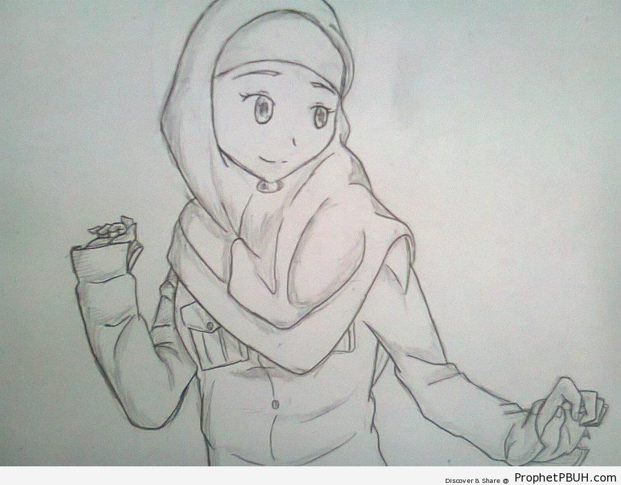 Anime Muslim Woman Line Drawing - Drawings 