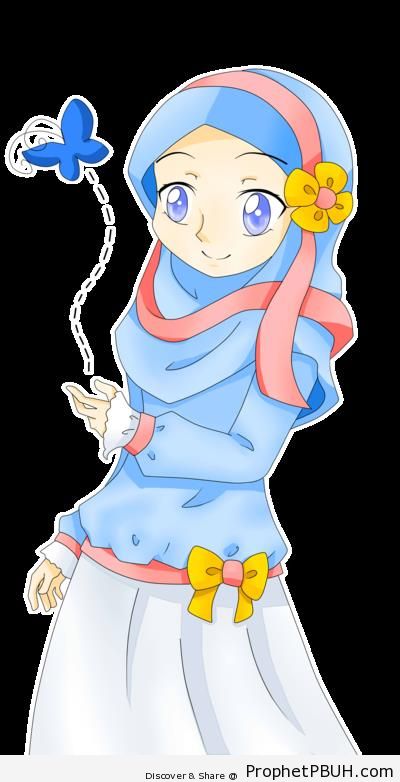 Anime Muslim Woman in Decorated Islamic Costume - Drawings