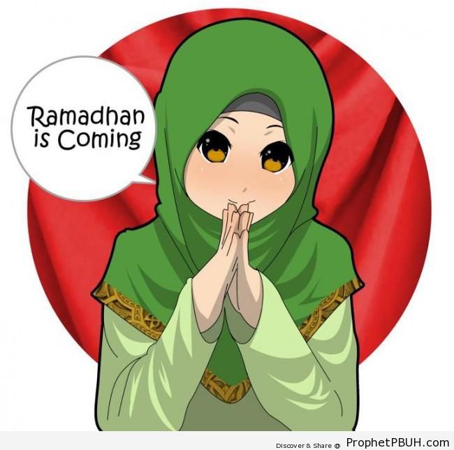 Anime Muslimah Saying -Ramadan is Coming- – Drawings | Prophet PBUH