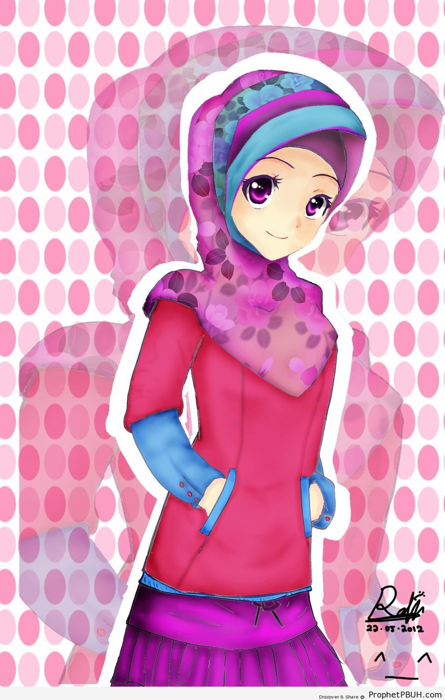 Anime Purple-Eyed Muslim Girl – Drawings | Prophet PBUH (Peace Be Upon Him)