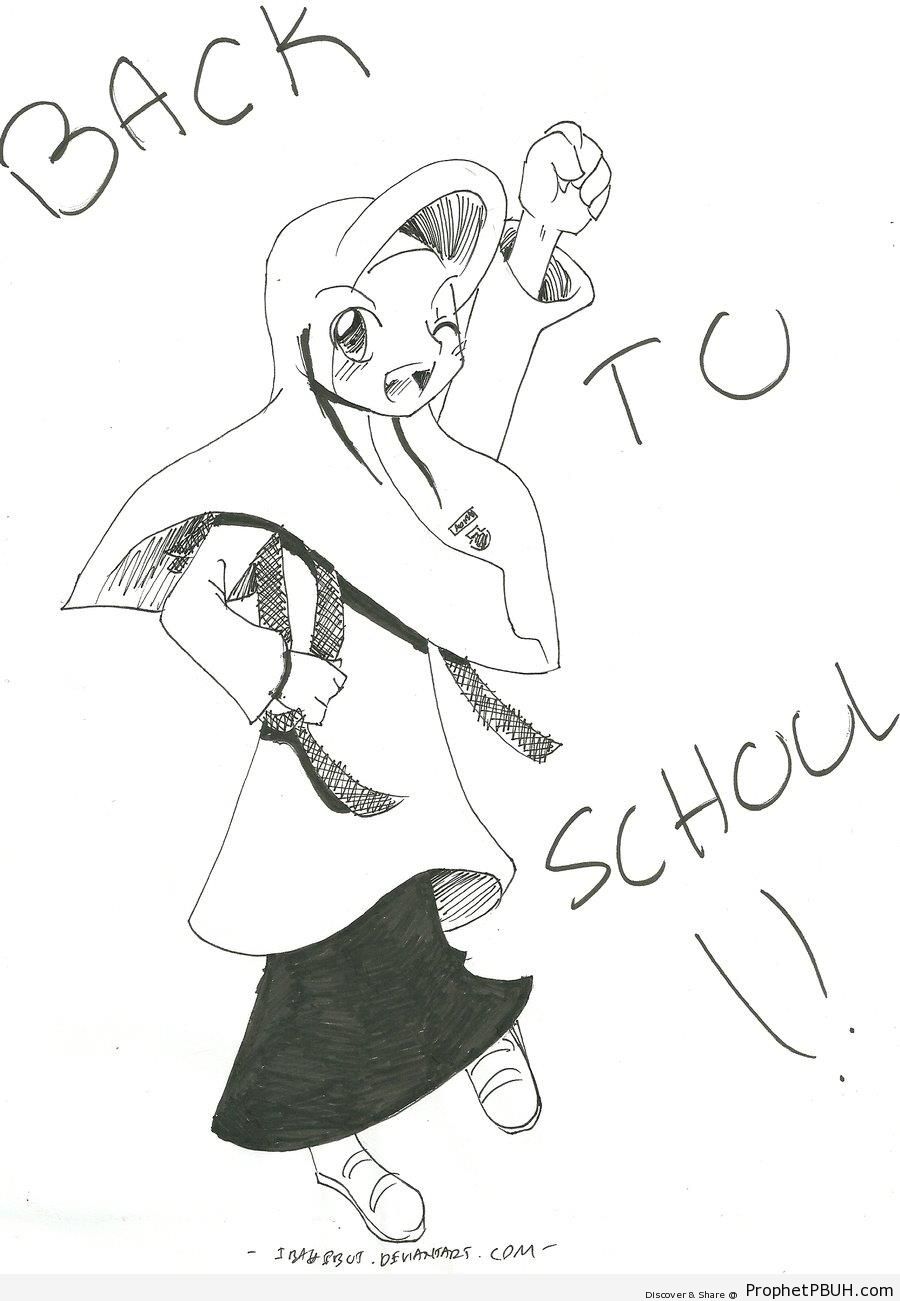 Back to School (Anime Muslim Schoolgirl Drawing) - Drawings 